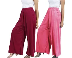 Buy That Trendz M to 4XL Cotton Viscose Loose Fit Flared Wide Leg Palazzo Pants for Women XXX-Large Combo Pack of 2 Maroon Rose-thumb1