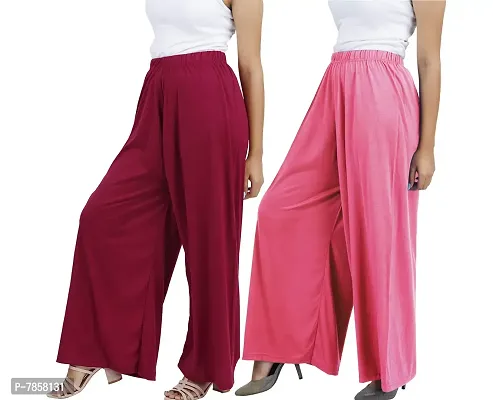 Buy That Trendz M to 4XL Cotton Viscose Loose Fit Flared Wide Leg Palazzo Pants for Women XXX-Large Combo Pack of 2 Maroon Rose-thumb2
