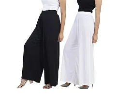 Buy That TrendzD84 M to 6XL Cotton Viscose Loose Fit Flared Wide Leg Palazzo Pants for Women Black White Combo Pack of 2 XXXX-Large-thumb1