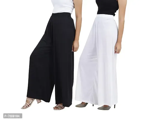 Buy That TrendzD84 M to 6XL Cotton Viscose Loose Fit Flared Wide Leg Palazzo Pants for Women Black White Combo Pack of 2 XXXX-Large-thumb2