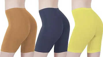 Buy That Trendz Cotton Lycra Tight Fit Stretchable Cycling Shorts Womens|Shorties for Exercise/Yoga/Workout/Gym/Cycle/Active wear Running Light Skin Charcoal Khaki Combo Pack-thumb2