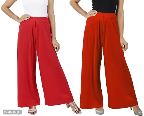 Buy That Trendz M to 6XL Cotton Viscose Loose Fit Flared Wide Leg Palazzo Pants for Women's Red Orange Combo Pack of 2 X-Large