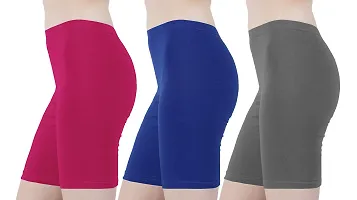 Buy That Trendz Cotton Tight Fit Lycra Stretchable Cycling Shorts Womens | Shorties for Active wear/Exercise/Workout/Yoga/Gym/Cycle/Running Rani Pink Light Skin Khaki Combo Pack of 3-thumb1