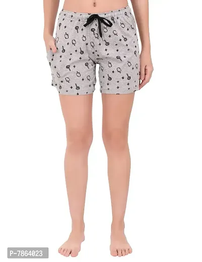 Buy That Trendz Cotton Printed Regular Lounge S to 3XL Night Shorts for Womens Ice Cream Grey Polka Dot Black Floral Leaf Navy Medium-thumb4