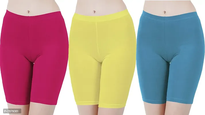 Buy That Trendz Cotton Tight Fit Lycra Stretchable Cycling Shorts Womens|Shorties for Exercise/Workout/Yoga/Gym/Cycle/Active wear Running Rani Pink Lemon Yellow Turquoise ComboPackof3Medium