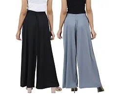 Buy That trendz Womens M to 6XL Cotton Viscose Loose Fit Flared Wide Leg Palazzo Pants for Black Grey 2 Pack Combo XX-Large-thumb2