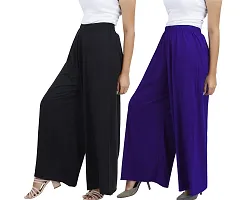 Buy That Trendz M to 6XL Cotton Viscose Loose Fit Flared Wide Leg Palazzo Pants for Women Black Purple Combo Pack of 2 Large-thumb1