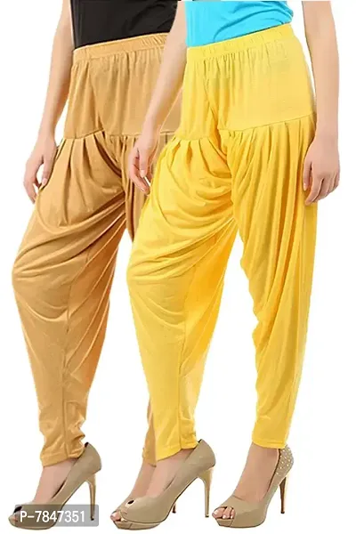 Buy That Trendz Women's Cotton Viscose Lycra Dhoti Patiyala Salwar Harem Bottoms Pants Dark Skin Yellow Combo Pack of 2