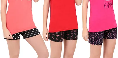 Buy That Trendz S to 3XL Cotton Printed Regular Lounge Night Shorts for Womens Ice Cream Grey Polka Dot Black Floral Leaf Black-thumb1