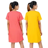 Printed Cotton Short Night Dress For Women 2 Pieces Combo I Am So Cute Tomato Red Be Kind Yellow-thumb2