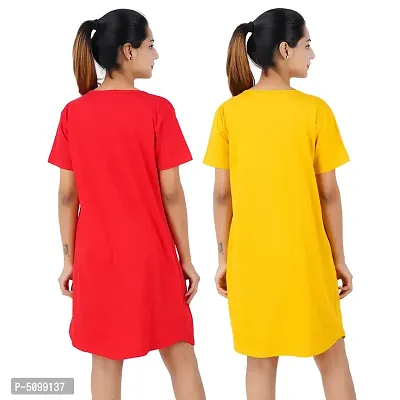 Printed Cotton Short Sleeves I am So Cute Red Love Yellow Night Dress For Women ( Combo )-thumb3