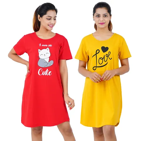 Comfy Cotton Printed Short Nightdress Combo of 2