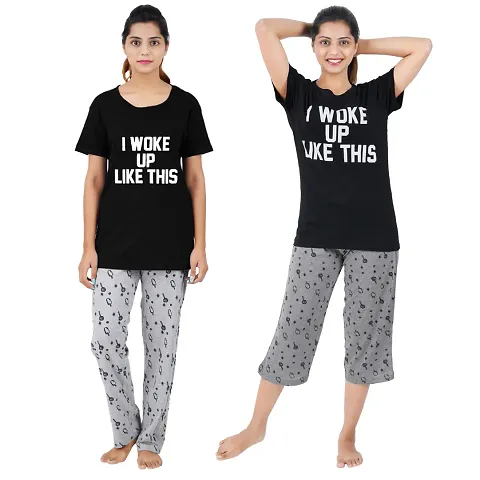 Comfy Cotton Top with Bottom Lounge set Combo of 2
