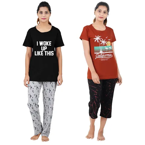 Printed Cotton Top with Bottom Lounge set Combo of 2