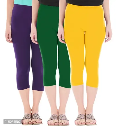 Buy Trendy Cotton Blend Multicolored Solid Skinny Fit 3/4 Capris Leggings  For Women ( Pack 0f 3 ) Online In India At Discounted Prices