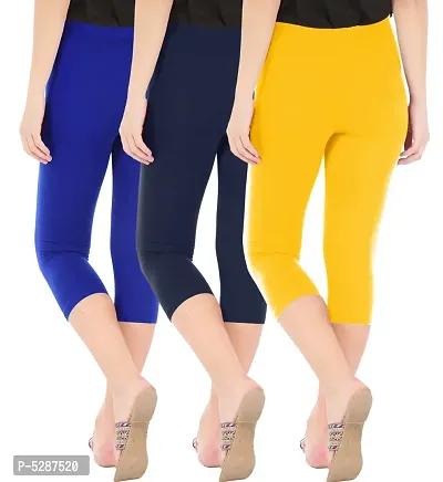 Stylish Cotton Blend Multicolored Skinny Fit 3/4 Capris Leggings For Women ( Pack Of 3 )-thumb3