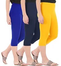 Stylish Cotton Blend Multicolored Skinny Fit 3/4 Capris Leggings For Women ( Pack Of 3 )-thumb1