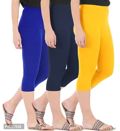 Stylish Cotton Blend Multicolored Skinny Fit 3/4 Capris Leggings For Women ( Pack Of 3 )-thumb2