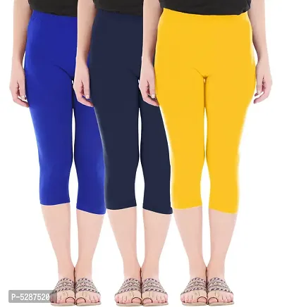 Stylish Cotton Blend Multicolored Skinny Fit 3/4 Capris Leggings For Women ( Pack Of 3 )-thumb0