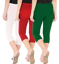 Trendy Cotton Blend Multicolored Solid Skinny Fit 3/4 Capris Leggings For Women ( Pack 0f 3 )-thumb2