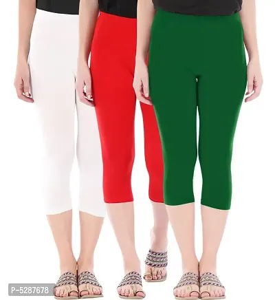 Trendy Cotton Blend Multicolored Solid Skinny Fit 3/4 Capris Leggings For Women ( Pack 0f 3 )-thumb0