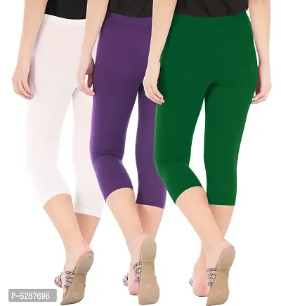 Trendy Cotton Blend Multicolored Solid Skinny Fit 3/4 Capris Leggings For Women ( Pack 0f 3 )-thumb3