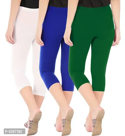 Trendy Cotton Blend Multicolored Solid Skinny Fit 3/4 Capris Leggings For Women ( Pack 0f 3 )-thumb3