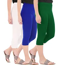 Trendy Cotton Blend Multicolored Solid Skinny Fit 3/4 Capris Leggings For Women ( Pack 0f 3 )-thumb1