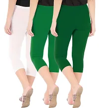 Trendy Cotton Blend Multicolored Solid Skinny Fit 3/4 Capris Leggings For Women ( Pack 0f 3 )-thumb2
