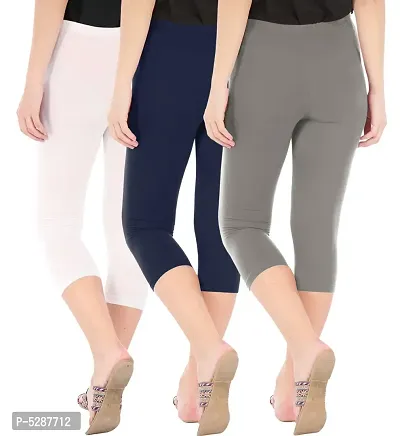 Trendy Cotton Blend Multicolored Solid Skinny Fit 3/4 Capris Leggings For Women ( Pack 0f 3 )-thumb3
