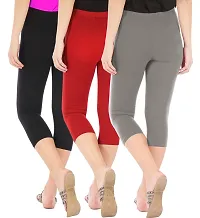 Elegant Cotton Blend Solid Skinny Fit 3/4 Capris Leggings For Women-Pack of 3-thumb2