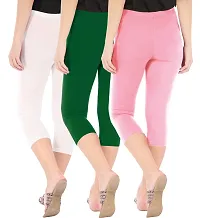 Elegant Cotton Blend Solid Skinny Fit 3/4 Capris Leggings For Women-Pack of 3-thumb2