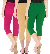 Elegant Cotton Blend Solid Skinny Fit 3/4 Capris Leggings For Women-Pack of 3-thumb2