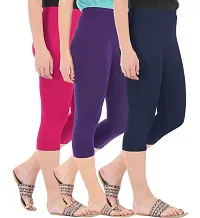 Elegant Cotton Blend Solid Skinny Fit 3/4 Capris Leggings For Women-Pack of 3-thumb1