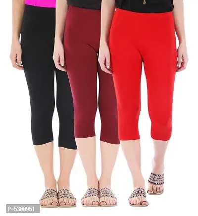 Buy Stylish Cotton Blend Multicolored Skinny Fit 3/4 Capris Leggings For  Women ( Pack Of 3 ) Online In India At Discounted Prices