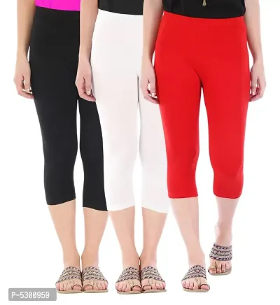Buy Women's Skinny Fit 3/4 Capris Leggings Combo Pack Of 3 Black White Red  Online In India At Discounted Prices