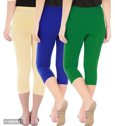 Combo Pack of 3 Skinny Fit 3/4 Capris Leggings for Women  Light Skin Royal Blue  Jade Green-thumb3