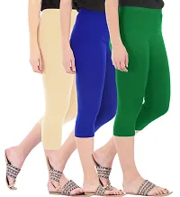 Combo Pack of 3 Skinny Fit 3/4 Capris Leggings for Women  Light Skin Royal Blue  Jade Green-thumb1