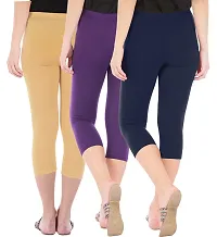 Combo Pack of 3 Skinny Fit 3/4 Capris Leggings for Women  Dark Skin Purple  Navy-thumb2