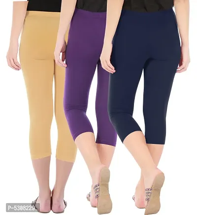 Combo Pack of 3 Skinny Fit 3/4 Capris Leggings for Women  Dark Skin Purple  Navy-thumb3