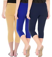 Combo Pack of 3 Skinny Fit 3/4 Capris Leggings for Women  Dark Skin Royal Blue  Navy-thumb2