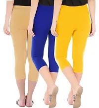 Combo Pack of 3 Skinny Fit 3/4 Capris Leggings for Women  Dark Skin Royal Blue  Golden Yellow-thumb2