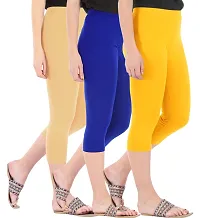 Combo Pack of 3 Skinny Fit 3/4 Capris Leggings for Women  Dark Skin Royal Blue  Golden Yellow-thumb1