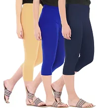 Combo Pack of 3 Skinny Fit 3/4 Capris Leggings for Women  Dark Skin Royal Blue  Navy-thumb1