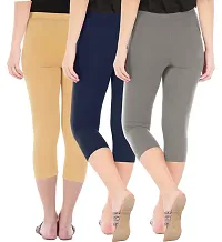 Combo Pack of 3 Skinny Fit 3/4 Capris Leggings for Women  Dark Skin  Navy  Ash-thumb2