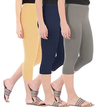 Combo Pack of 3 Skinny Fit 3/4 Capris Leggings for Women  Dark Skin  Navy  Ash-thumb1