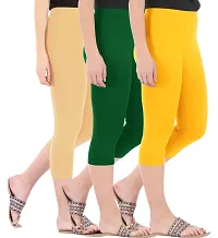 Combo Pack of 3 Skinny Fit 3/4 Capris Leggings for Women  Dark Skin  Bottle Green  Golden Yellow-thumb1