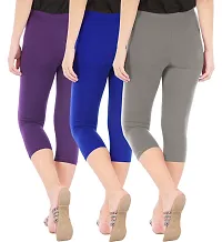 Combo Pack of 3 Skinny Fit 3/4 Capris Leggings for Women  Purple Royal Blue  Ash-thumb2