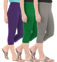 Combo Pack of 3 Skinny Fit 3/4 Capris Leggings for Women  Purple  Jade Green  Ash-thumb1