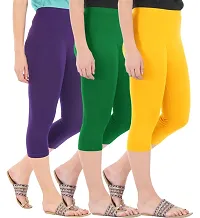 Combo Pack of 3 Skinny Fit 3/4 Capris Leggings for Women  Purple Jade Green Golden Yellow-thumb1